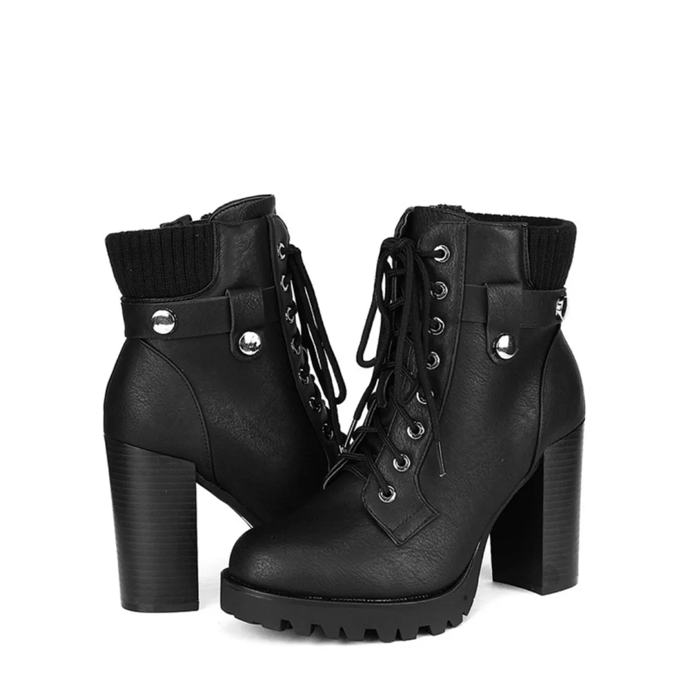 Dream Pairs Chunky Round-Toe High Heel Ankle Boots - Picture 6 of 7